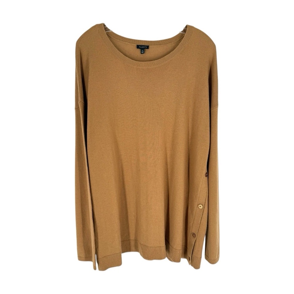 Talbots Lambswool Blend Sweater Womens Size XL Caramel Button Side Lightweight